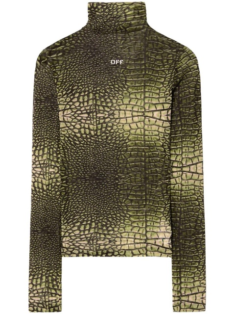Off-White logo-print crocodile-effect T-shirt - Green - zdjęcie produktu nr 1