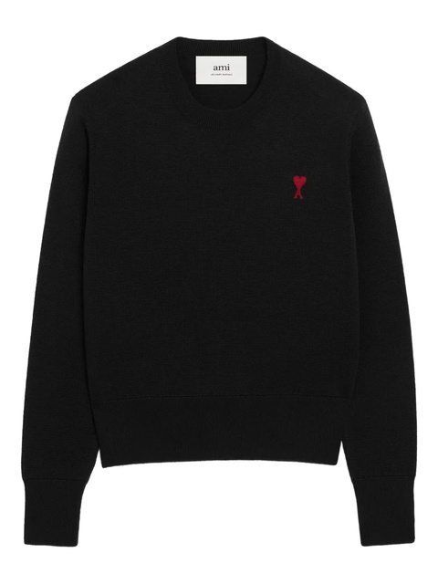 AMI Paris crewneck heart-embroidered wool sweater - Black - zdjęcie produktu nr 1
