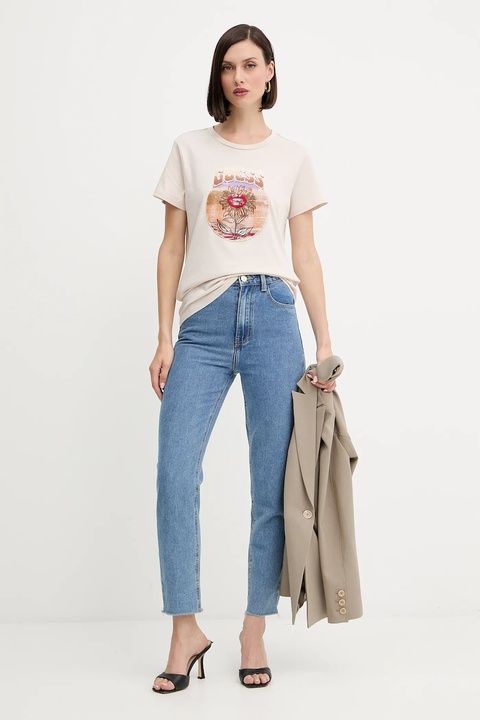 Guess t-shirt bawełniany damski kolor beżowy W5YI32 K9RM1 - zdjęcie produktu nr 2
