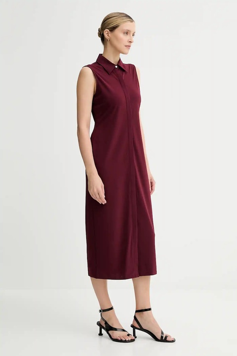 Calvin Klein sukienka kolor bordowy midi prosta LV044C224G - zdjęcie produktu nr 2