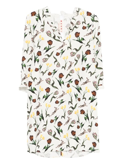 Marni tulips-hares-print mini dress - White - zdjęcie produktu nr 1