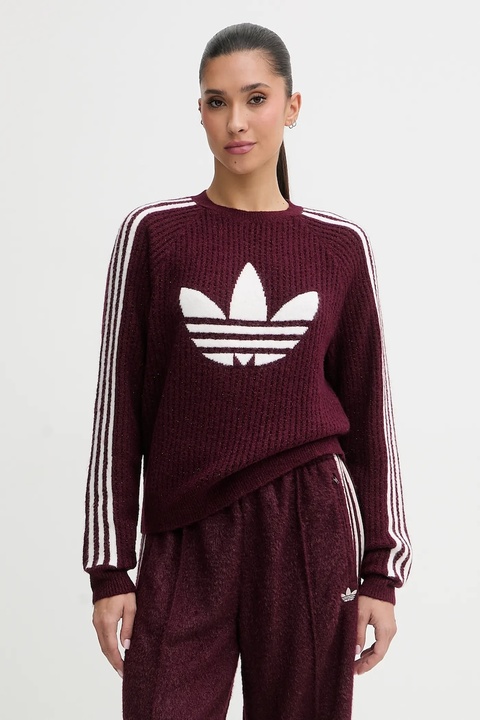 adidas Originals sweter z domieszką wełny damski kolor bordowy lekki KS7805 - zdjęcie produktu nr 1