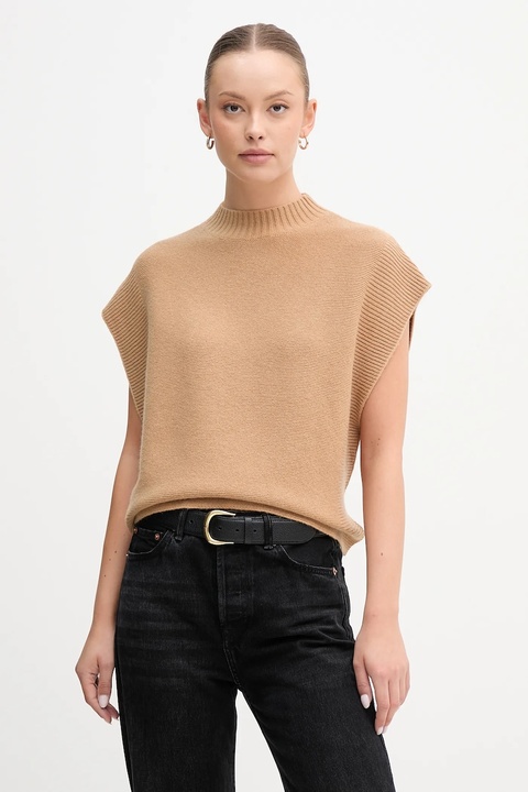 United Colors of Benetton kamizelka z dodatkiem wełny damski kolor zielony z półgolfem 1244D10EF - zdjęcie produktu nr 1