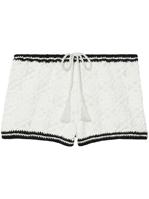Tory Burch Pointelle Knitted Cotton Shorts - White - zdjęcie produktu nr 1