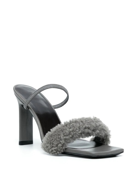 BY FAR shearling-strap open toe mules - Grey - zdjęcie produktu nr 2