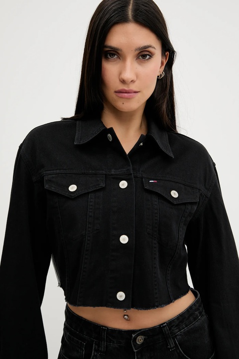 Tommy Jeans kurtka jeansowa kolor czarny przejściowa oversize DW0DW21431 - zdjęcie produktu nr 2