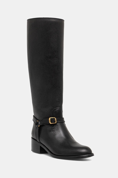 Polo Ralph Lauren kozaki skórzane Riding Boot kolor czarny na płaskim obcasie 818963422002 - zdjęcie produktu nr 1