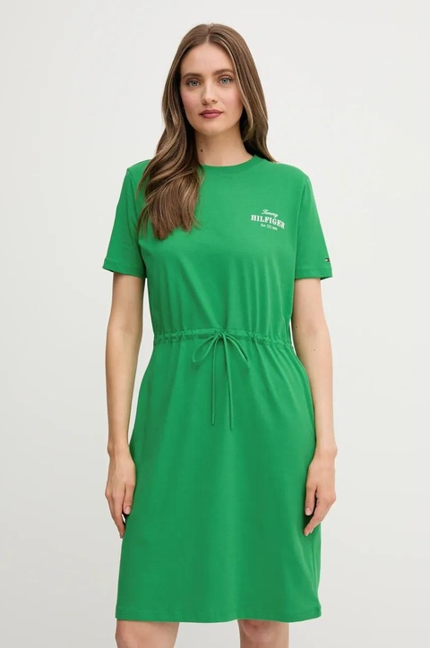 Tommy Hilfiger sukienka bawełniana kolor zielony mini prosta WW0WW45529 - zdjęcie produktu nr 1