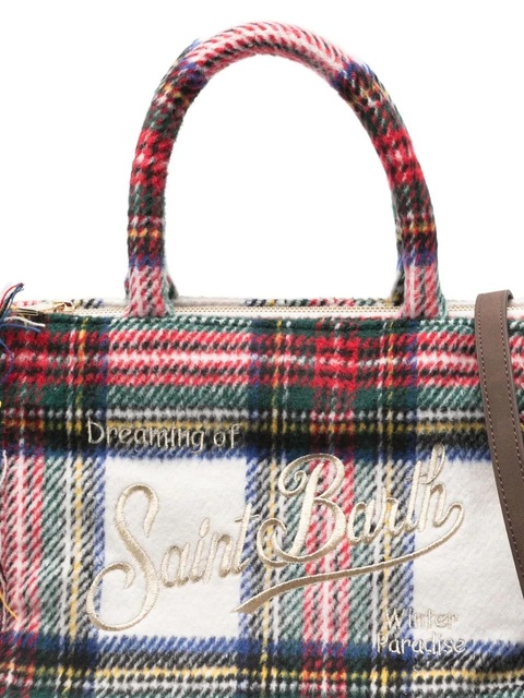 MC2 Saint Barth tartan-checked fringed mini bag - Red - zdjęcie produktu nr 2