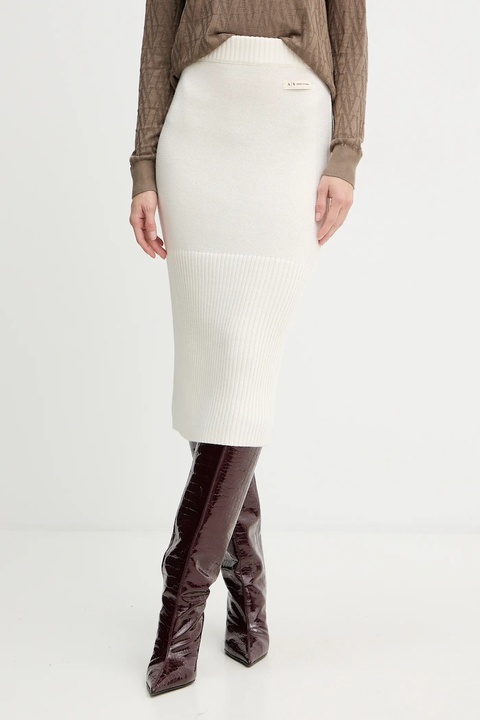 Armani Exchange spódnica z dodatkiem wełny kolor beżowy midi ołówkowa XW001309 AF13774 - zdjęcie produktu nr 1