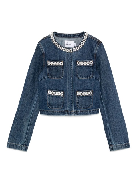 Self-Portrait embellished-pocket denim jacket - Blue - zdjęcie produktu nr 1