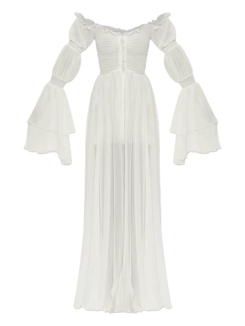 Blumarine ruffled smocked dress - White - zdjęcie produktu nr 1
