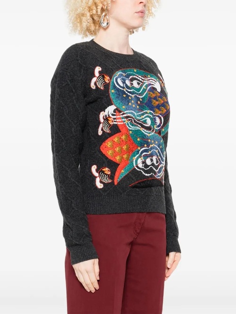 ETRO embroidered cable-knit sweater - Grey - zdjęcie produktu nr 2