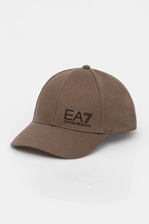 EA7 Emporio Armani czapka z daszkiem bawełniana kolor brązowy z nadrukiem AF11989.7X000005 - zdjęcie produktu nr 1