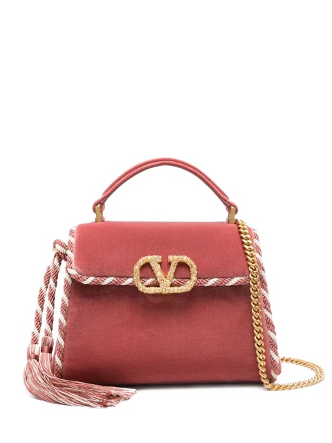 Valentino Garavani VSling velvet-effect braided cross body bag - Pink - zdjęcie produktu nr 1