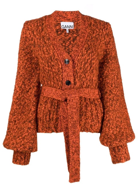 GANNI Mouline puff-sleeve cardigan - Orange - zdjęcie produktu nr 1