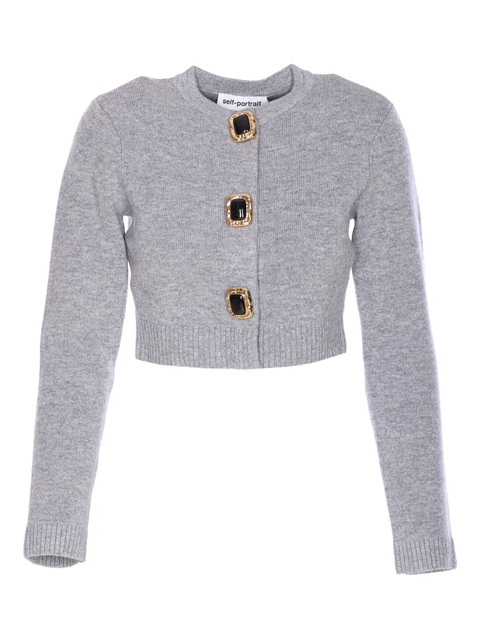Self-Portrait jewelled-button wool cardigan - Grey - zdjęcie produktu nr 1