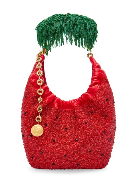 LOEWE Mini Squeeze bag in beaded leather - Red - zdjęcie produktu nr 1