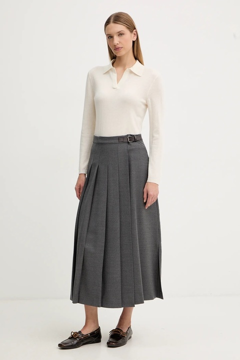 Weekend Max Mara spódnica z dodatkiem wełny FASTOSO kolor szary midi rozkloszowana 2525106062600 - zdjęcie produktu nr 2