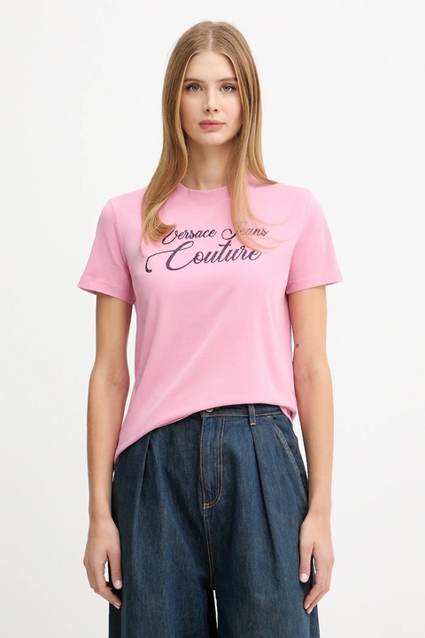 Versace Jeans Couture t-shirt damski kolor różowy 79HAHT05 CJ03T - zdjęcie produktu nr 1
