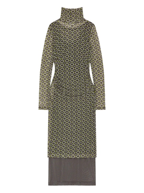 DRIES VAN NOTEN printed mesh turtleneck dress - Green - zdjęcie produktu nr 1