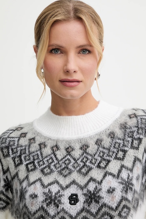 BOSS sweter z dodatkiem wełny damski kolor beżowy z półgolfem 50549369 - zdjęcie produktu nr 2