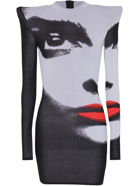 Balmain face-motif mini dress - White - zdjęcie produktu nr 1