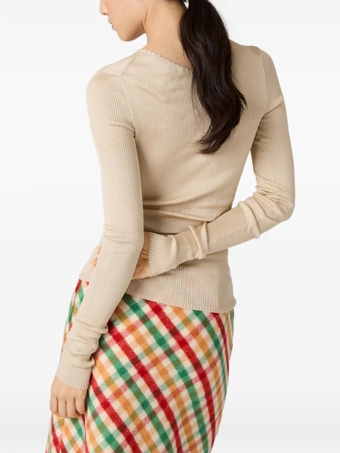 Miu Miu ribbed logo-patchT-shirt - Neutrals - zdjęcie produktu nr 2