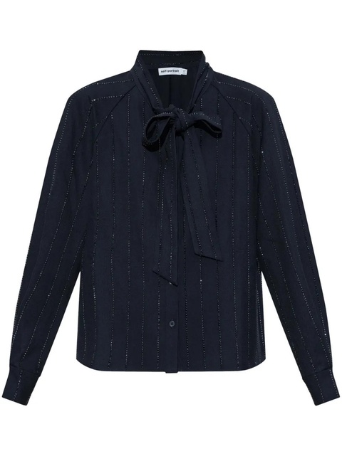 Self-Portrait rhinestone-embellished pinstripe shirt - Blue - zdjęcie produktu nr 1