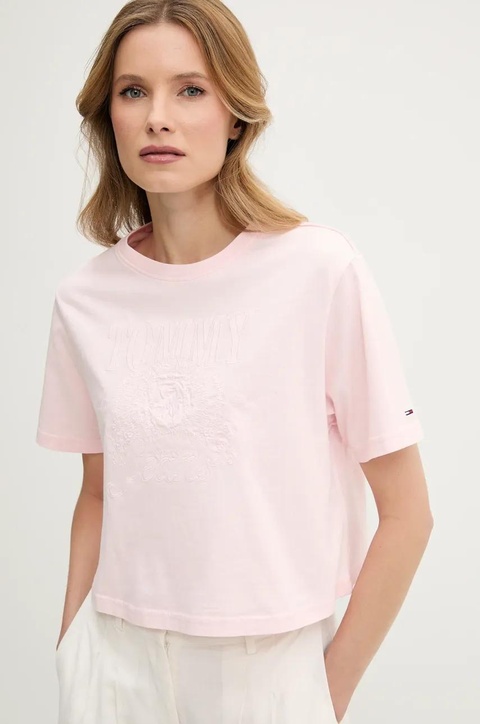 Tommy Jeans t-shirt bawełniany damski kolor różowy DW0DW20326 - zdjęcie produktu nr 1