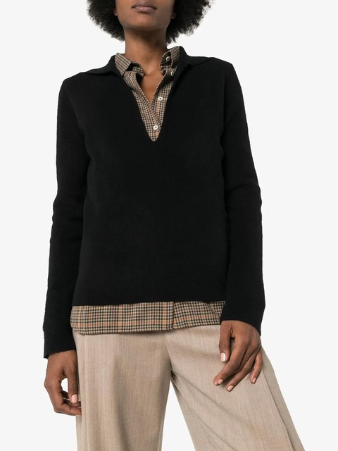 Jil Sander Collared v-neck knit jumper - Black - zdjęcie produktu nr 2