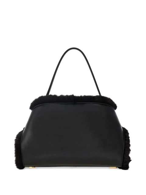 Ferragamo medium Hug Soft fur-trimmed shoulder bag - Black - zdjęcie produktu nr 1