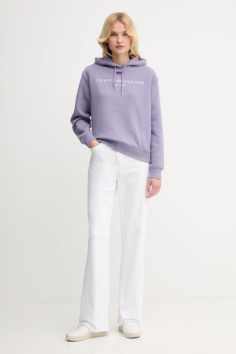 Tommy Hilfiger bluza damska kolor fioletowy z kapturem z aplikacją WW0WW43598 - zdjęcie produktu nr 2