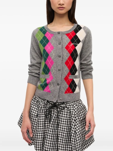 GANNI argyle-pattern cardigan - Grey - zdjęcie produktu nr 1