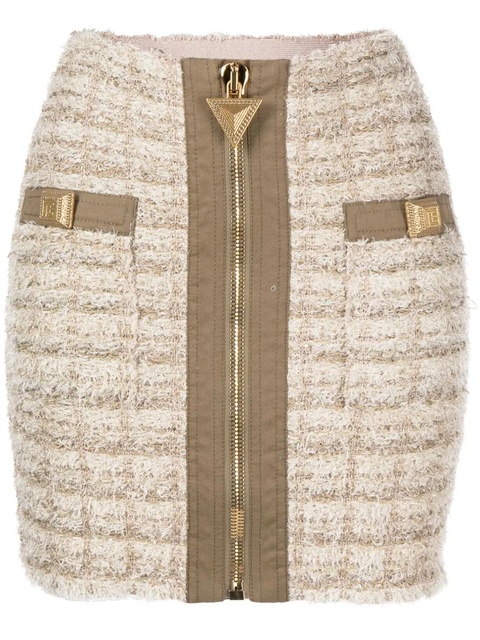 Balmain zip-detail tweed mini skirt - Neutrals - zdjęcie produktu nr 1