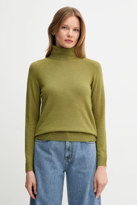 United Colors of Benetton sweter z dodatkiem wełny damski kolor zielony lekki z golfem 1035D2551 - zdjęcie produktu nr 1