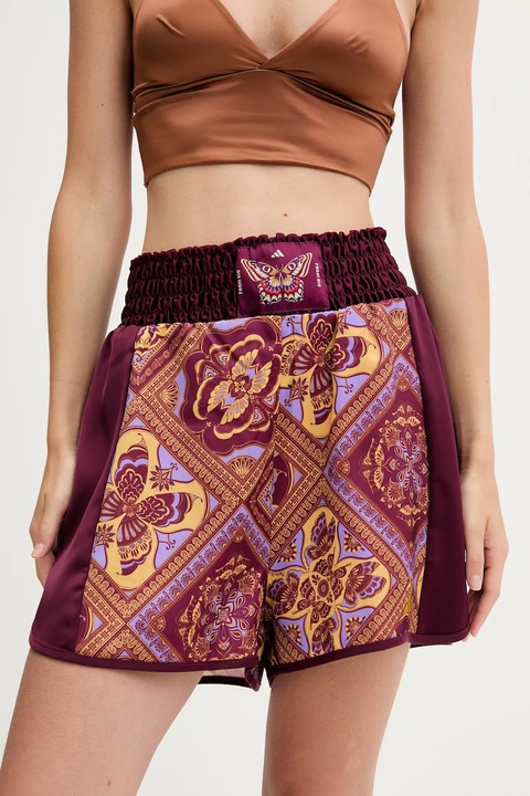 adidas szorty x Farm Rio damskie kolor bordowy wzorzyste high waist JW4482 - zdjęcie produktu nr 1