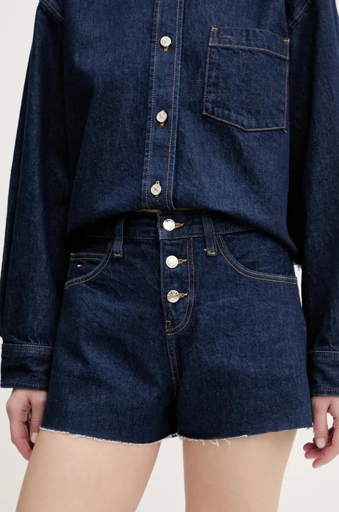 Tommy Jeans szorty jeansowe damskie kolor granatowy gładkie high waist DW0DW20094 - zdjęcie produktu nr 1
