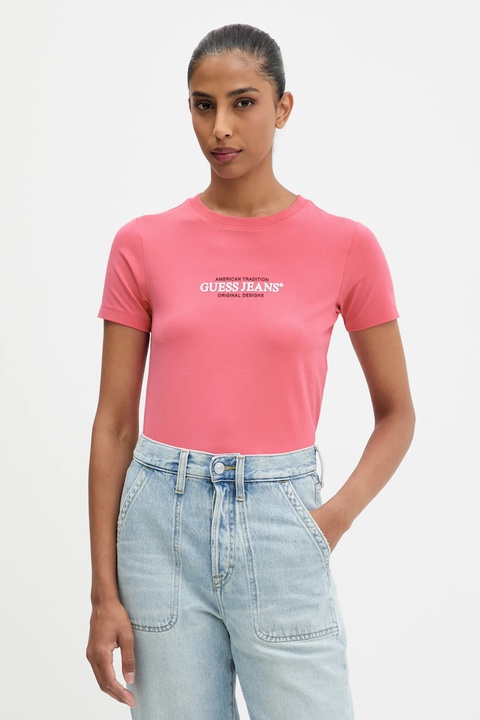 Guess Jeans t-shirt damski kolor różowy W4YI03 J1314 - zdjęcie produktu nr 1