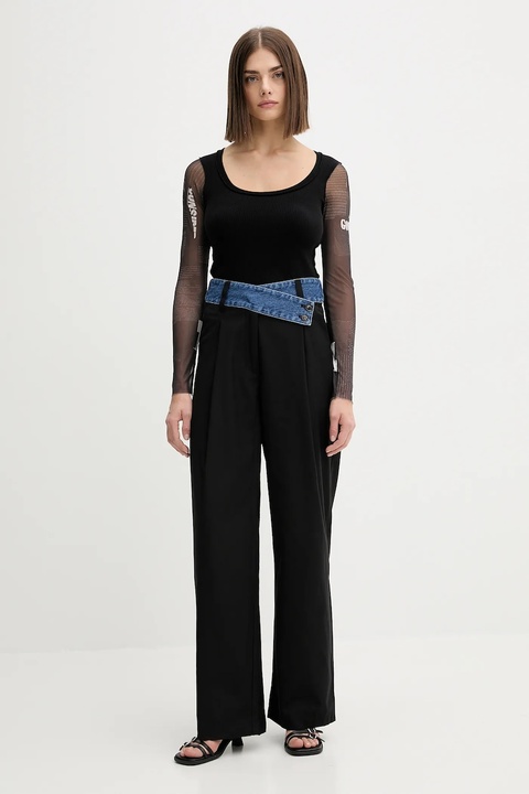 Desigual spodnie z domieszką wełny DENIMWAIST kolor czarny 25WWPW03 - zdjęcie produktu nr 2