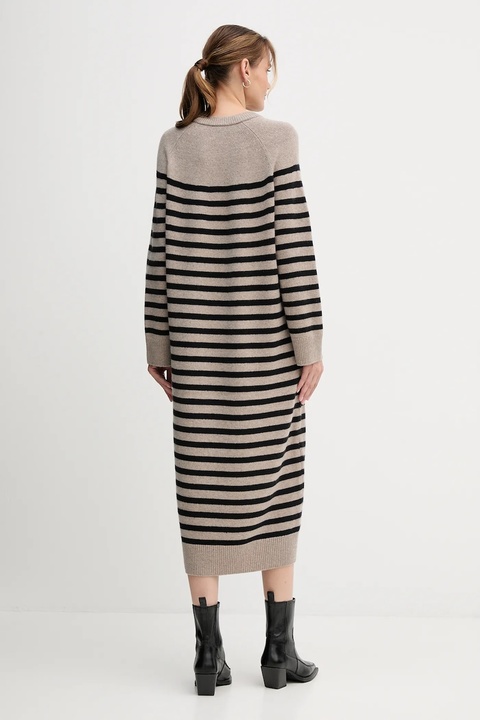 Tommy Hilfiger sukienka wełniana kolor beżowy midi oversize WW0WW46761 - zdjęcie produktu nr 2