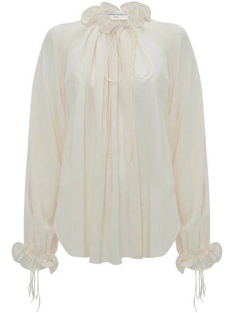 Victoria Beckham ruffle-trim pleated silk blouse - White - zdjęcie produktu nr 1