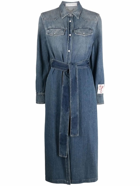 Golden Goose logo-patch long-sleeve denim dress - Blue - zdjęcie produktu nr 1