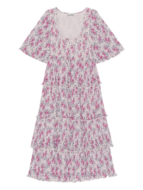GANNI pleated floral-print midi dress - White - zdjęcie produktu nr 1