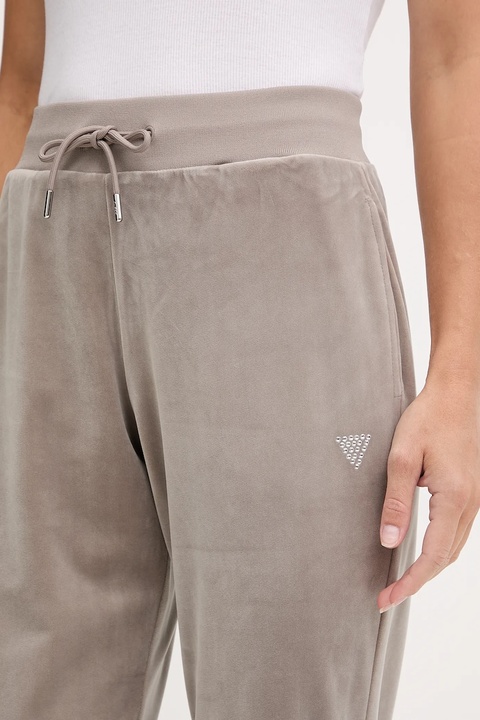 Guess spodnie dresowe welurowe COUTURE damskie kolor beżowy gładkie V3BB27 K0232 - zdjęcie produktu nr 2