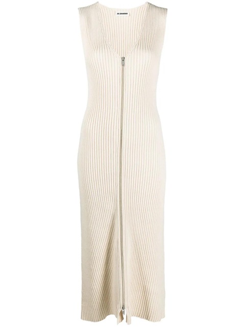 Jil Sander V-neck ribbed-knit midi dress - Neutrals - zdjęcie produktu nr 1
