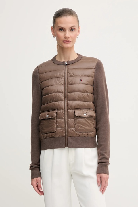 Tommy Hilfiger kurtka z domieszką wełny kolor brązowy przejściowa WW0WW46741 - zdjęcie produktu nr 1