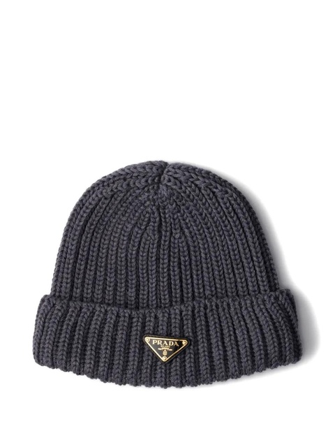 Prada triangle-logo ribbed beanie - Grey - zdjęcie produktu nr 1