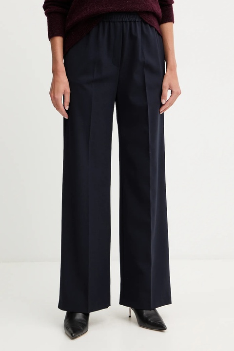 Weekend Max Mara spodnie z dodatkiem wełny PETRA damskie kolor granatowy proste high waist 2525136032600 - zdjęcie produktu nr 1