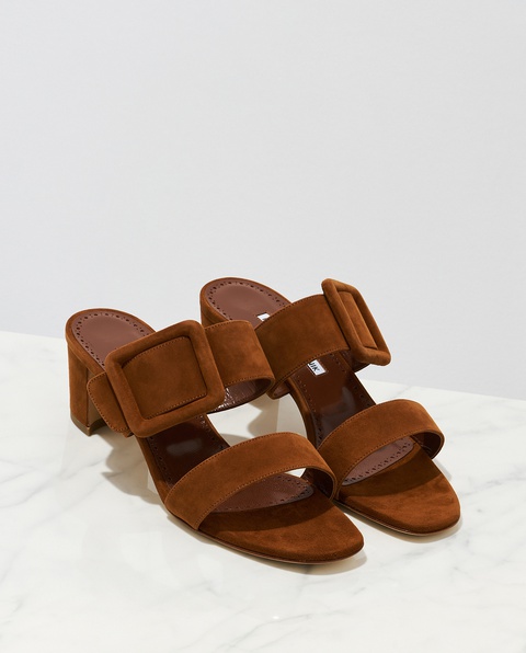 MANOLO BLAHNIK - Brązowe klapki na obcasie Gable - zdjęcie produktu nr 2